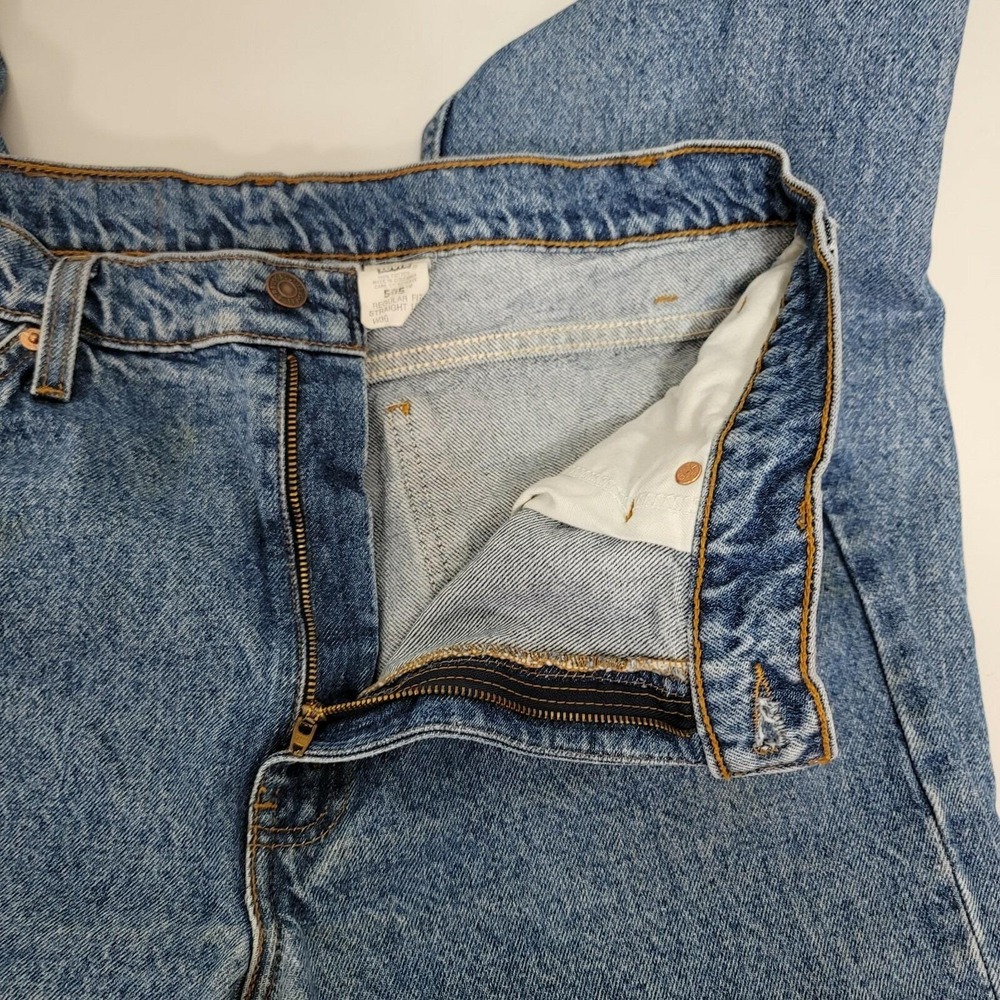 90s Levis 505 Mens Orange Tab Regular Fit Straight Leg Blue Denim Jeans 36x33 - Picture 10 of 12